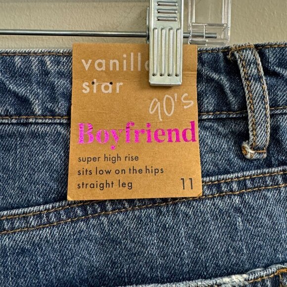 NWT Vanilla Star 90's Boyfriend Super Hi Rise Distressed Straight Jeans. Size 11 - Picture 3 of 7